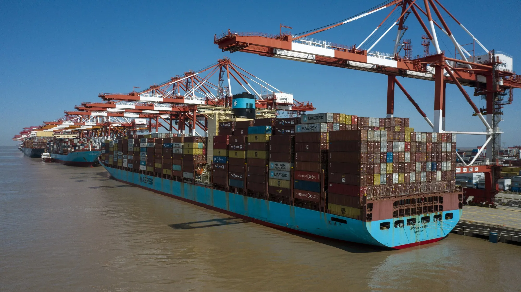 A&nbsp;container ship docked at the Yangshan Deepwater Port in Shanghai, China.