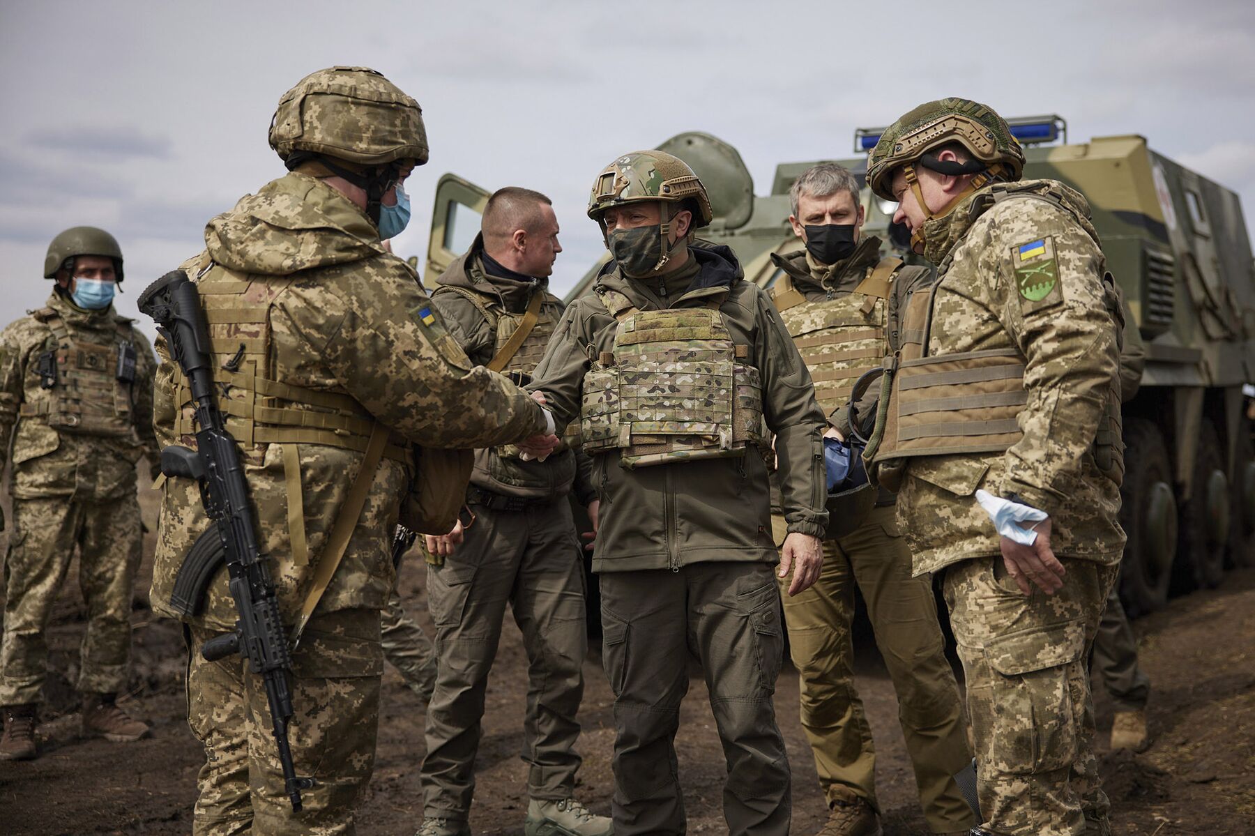 Volodymyr Zelenskyy visits troops in the Donbas region, Ukraine, on April 8.