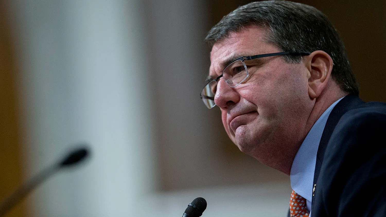 Ashton Carter, former deputy secretary of defense and U.S. President Barack Obama's nominee to be U.S. secretary of defense, pauses while speaking during a Senate Armed Services Committee nomination hearing in Washington, D.C., U.S., on Wednesday, Feb. 4, 2015.
