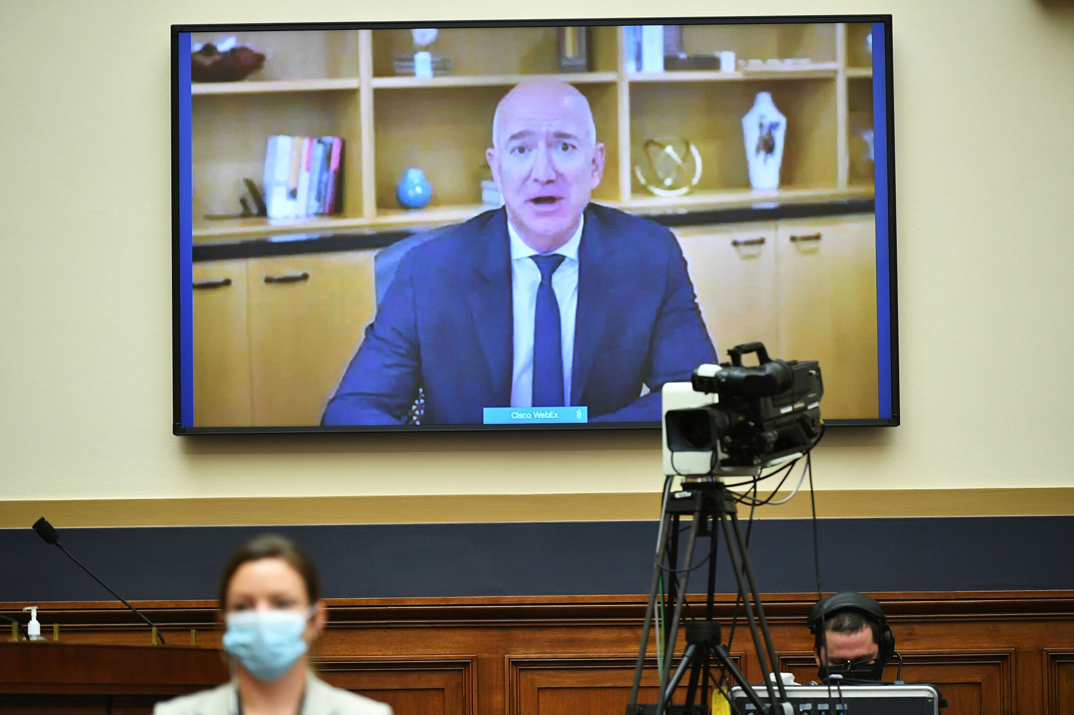 Amazon.com founder and CEO Jeff Bezos&nbsp;speaks via videoconference during a House Judiciary subcommittee hearing last summer.