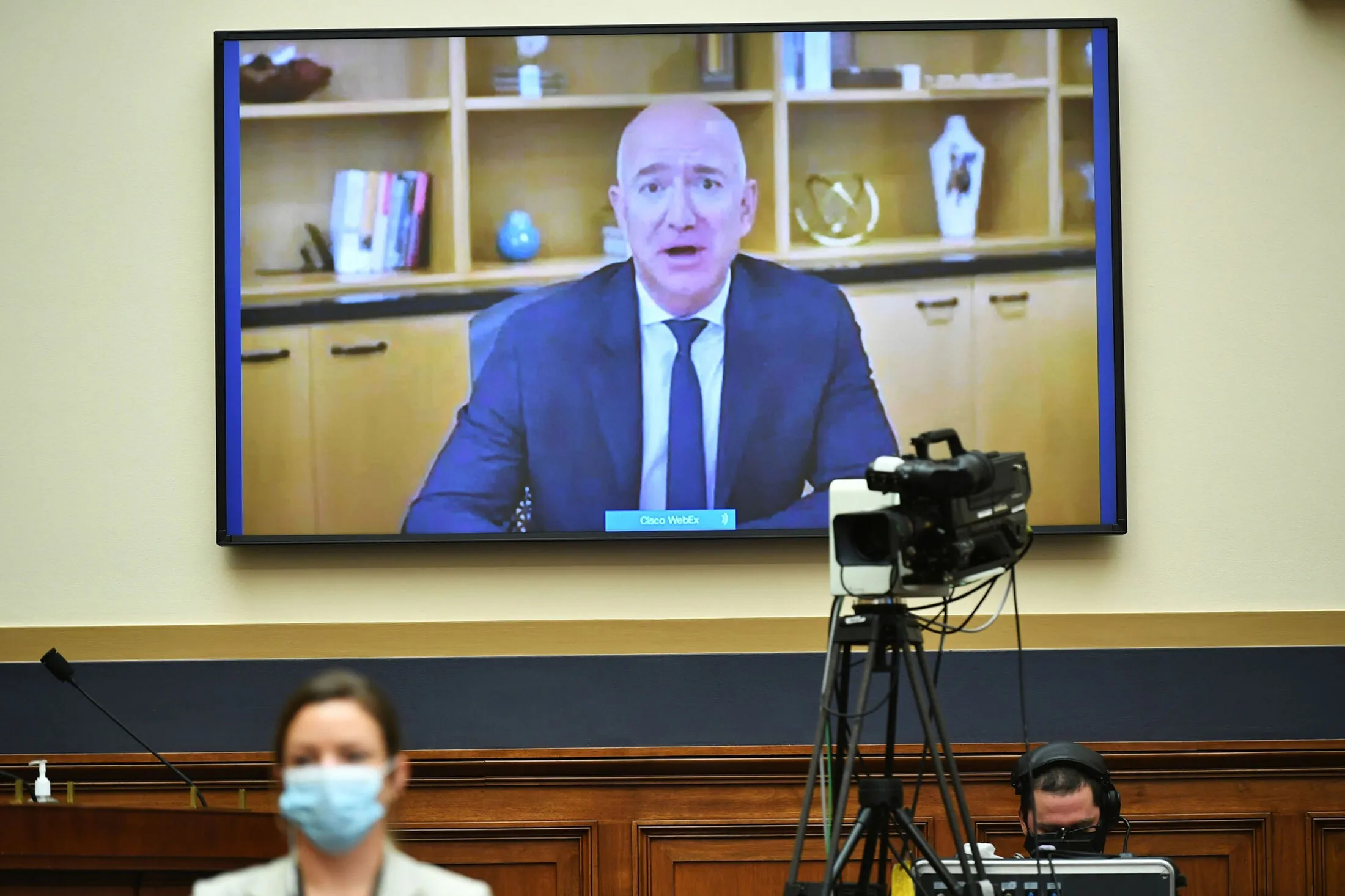 Amazon.com founder and CEO Jeff Bezos&nbsp;speaks via videoconference during a House Judiciary subcommittee hearing last summer.