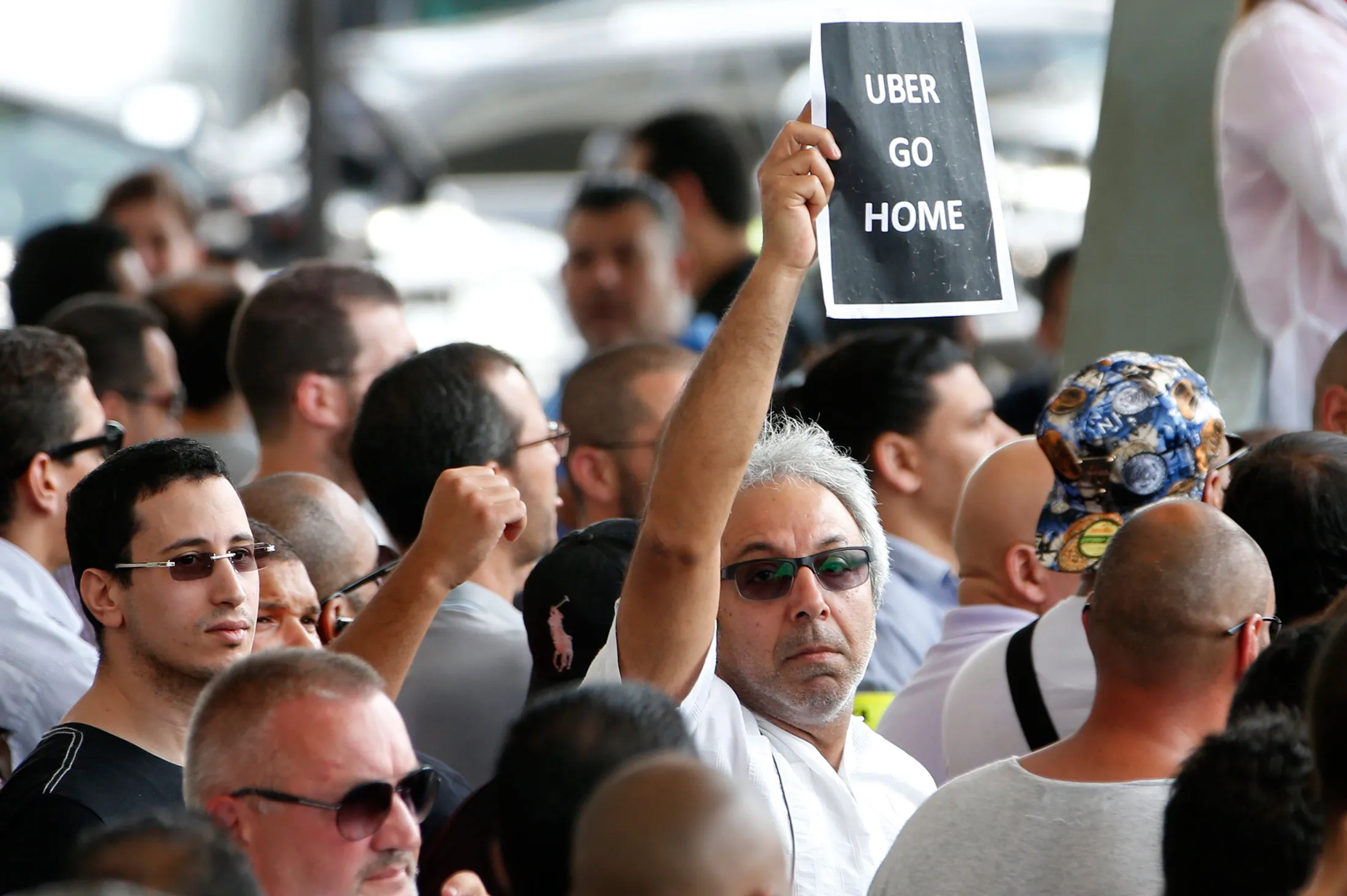 The protest staged last week in Paris by taxi drivers against the low-cost service UberPop.
