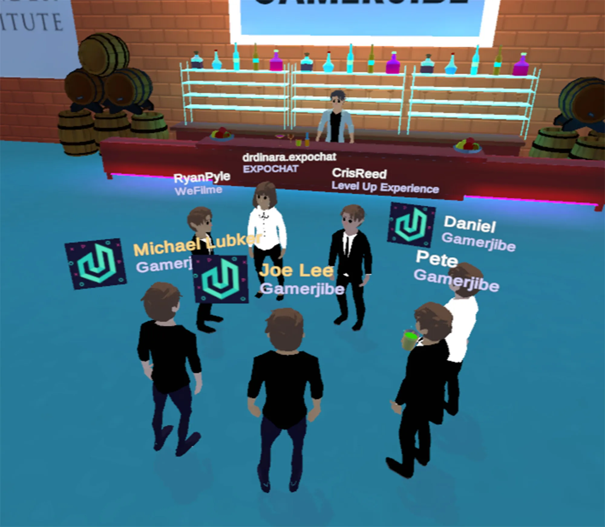 Chatting at the virtual bar.