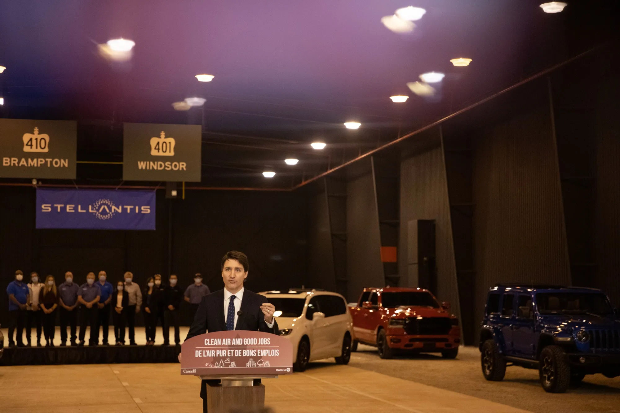 Justin Trudeau, Canada's prime minister, speaks at the Stellantis Automotive Research and Development Centre in Windsor, Ontario, in 2022.