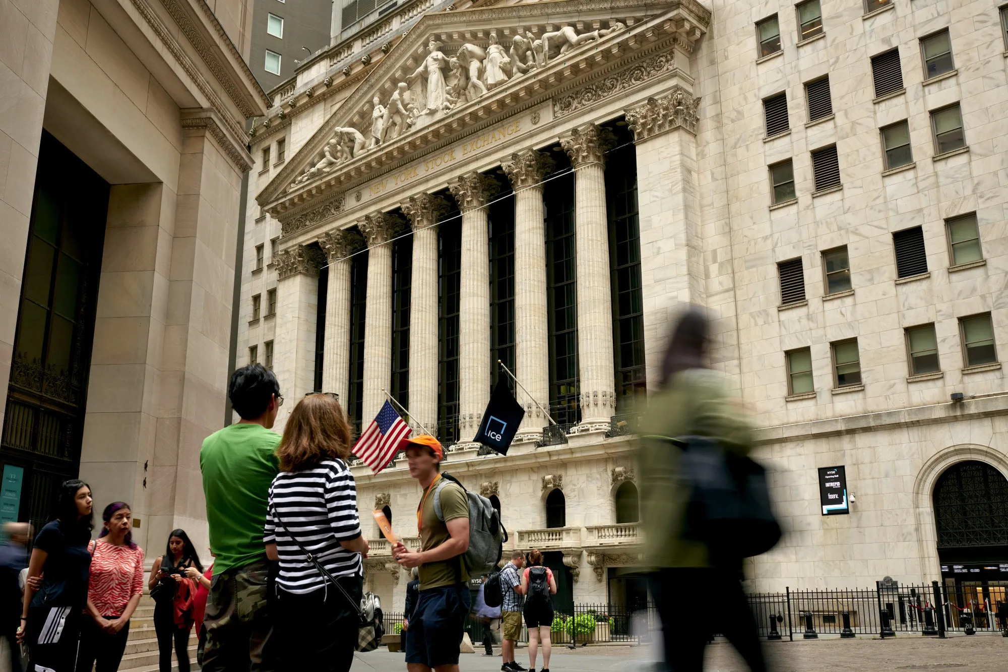Pedestrians near the New York Stock Exchange&nbsp;on Monday.