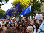 Demonstrators protest against the government proroguing of Parliament, in London, on Aug. 28.