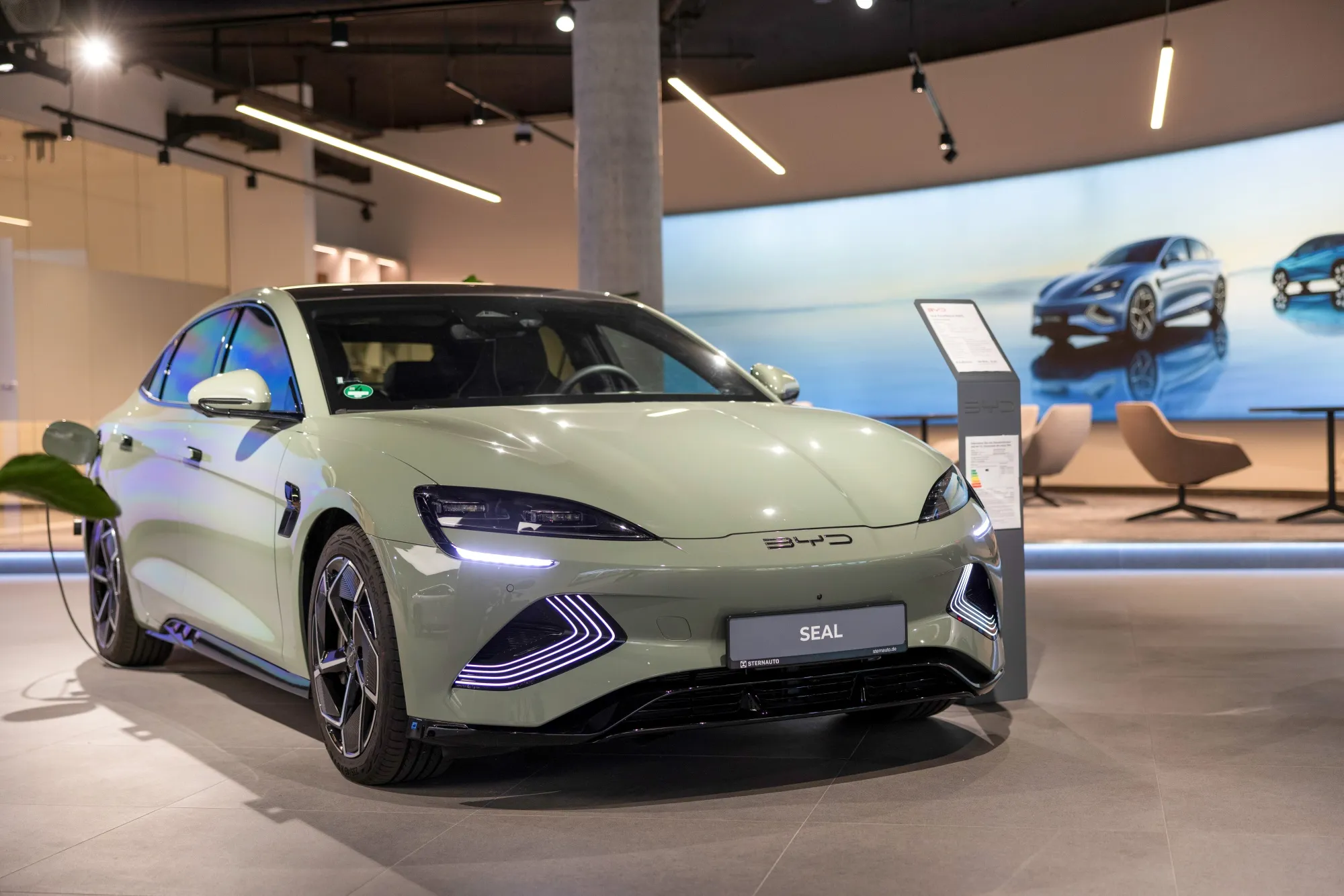 A BYD Seal electric vehicle at a BYD Co. dealership in Berlin, Germany.