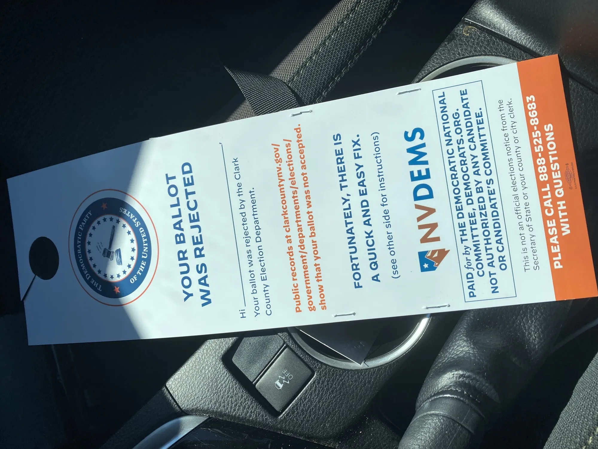 A flier from Nevada Democrats informs voters that they can “cure” their ballots if they were rejected.&nbsp;