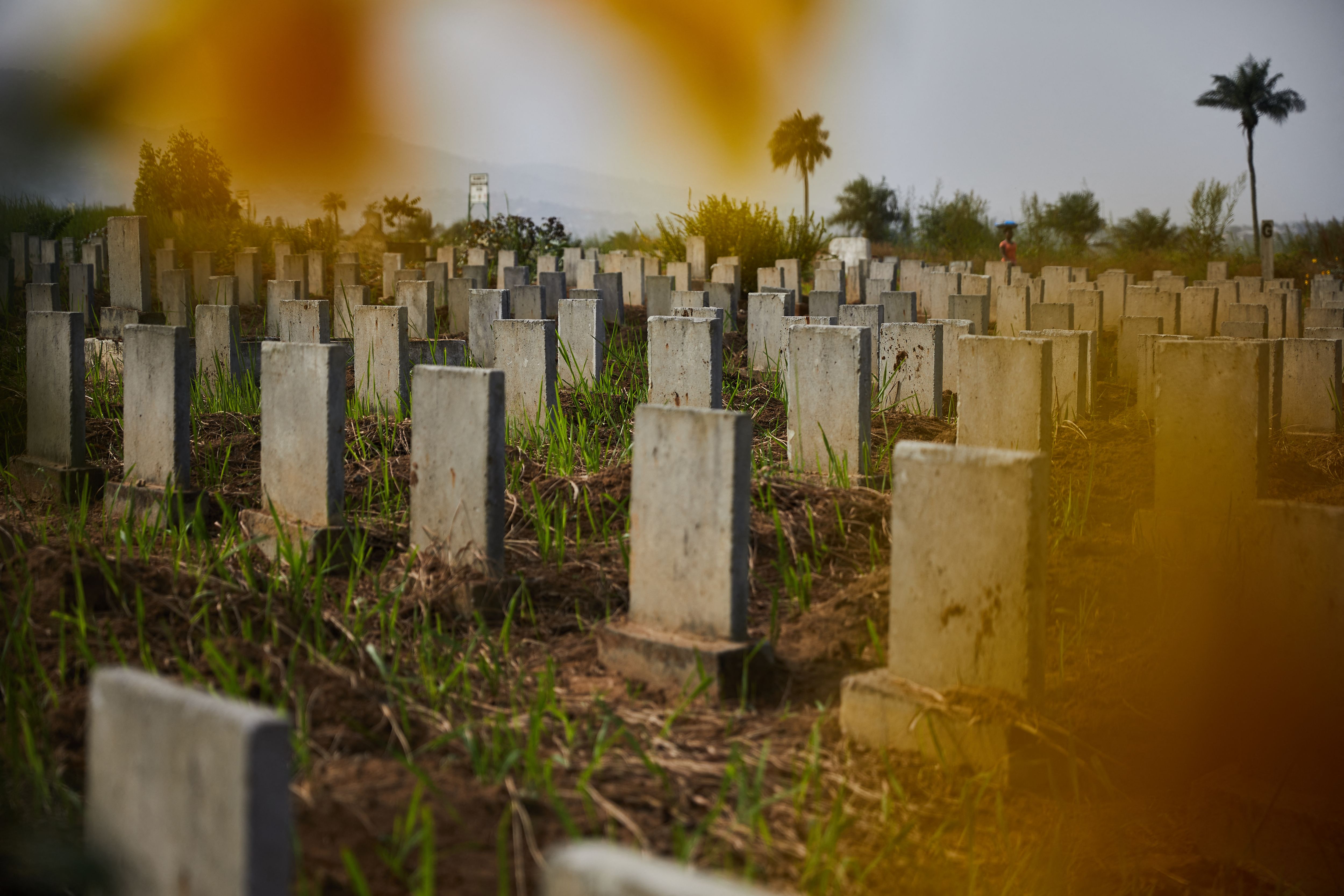 Headstones line the Waterloo Ebola graveyard in Sierra Leone, after the 2013-2016 West Africa epidemic killed more than 11,000 people across the region. 