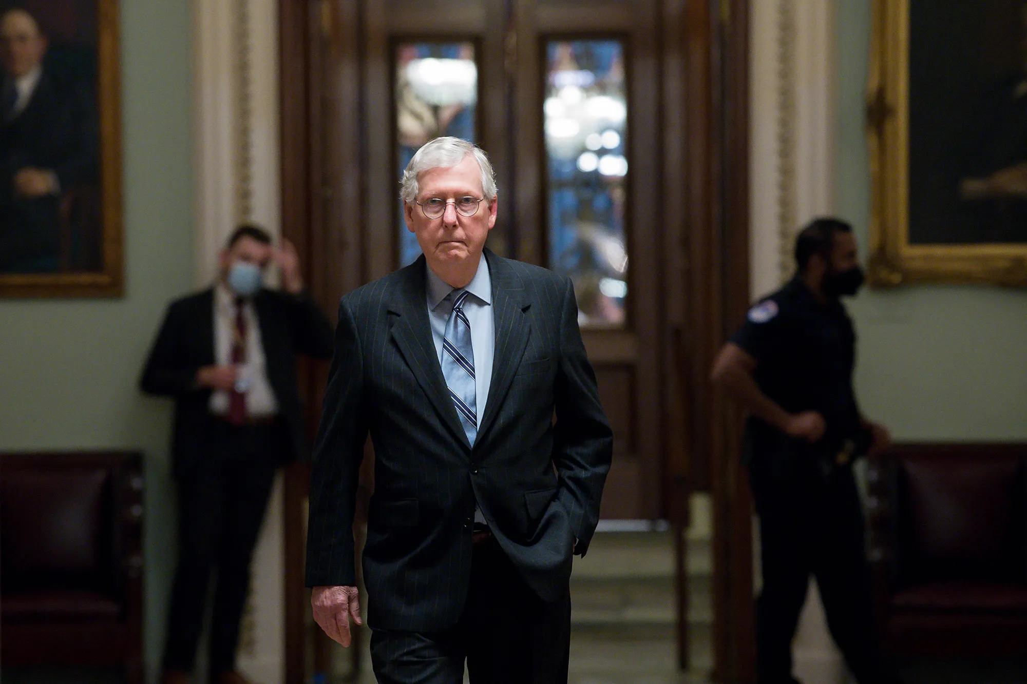 Senate Minority Leader&nbsp;Mitch McConnell&nbsp;leaves the Senate Chamber in the U.S. Capitol on Aug.&nbsp;11.