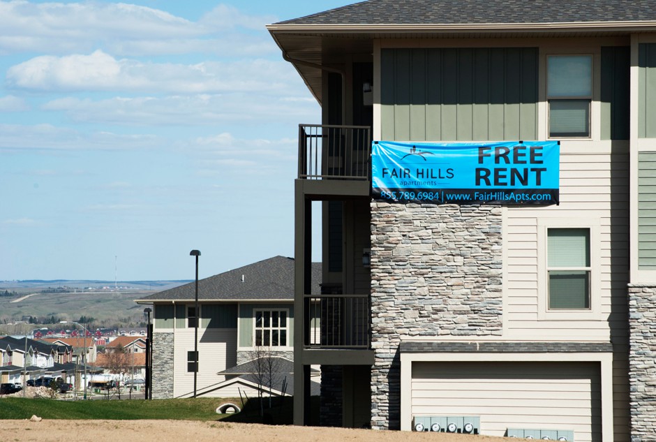 A new apartment complex in North Dakota, advertising its vacancy. 