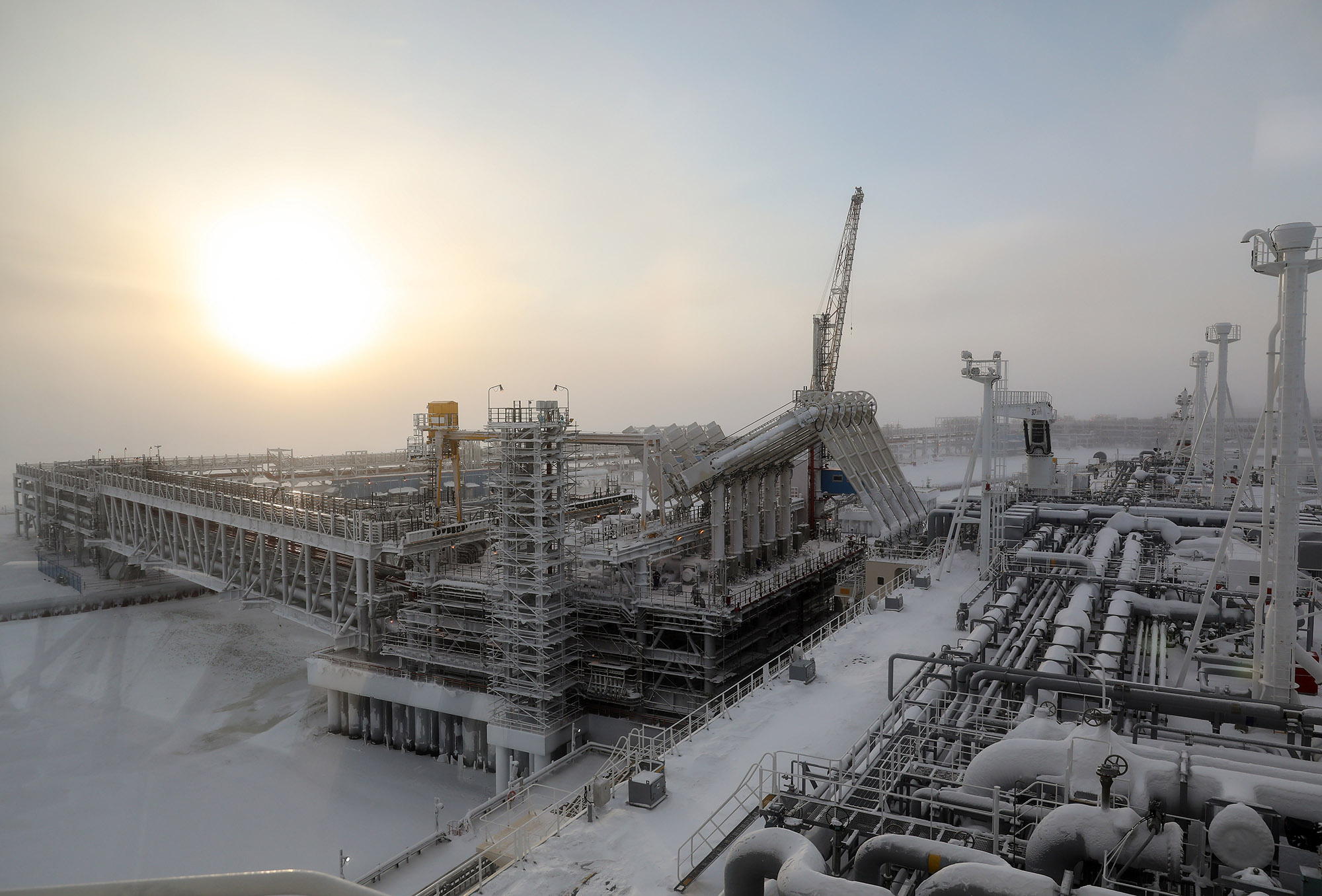 An Arctic tanker loading liquefied natural gas at the Yamal LNG plant in the port of Sabetta, Russia.