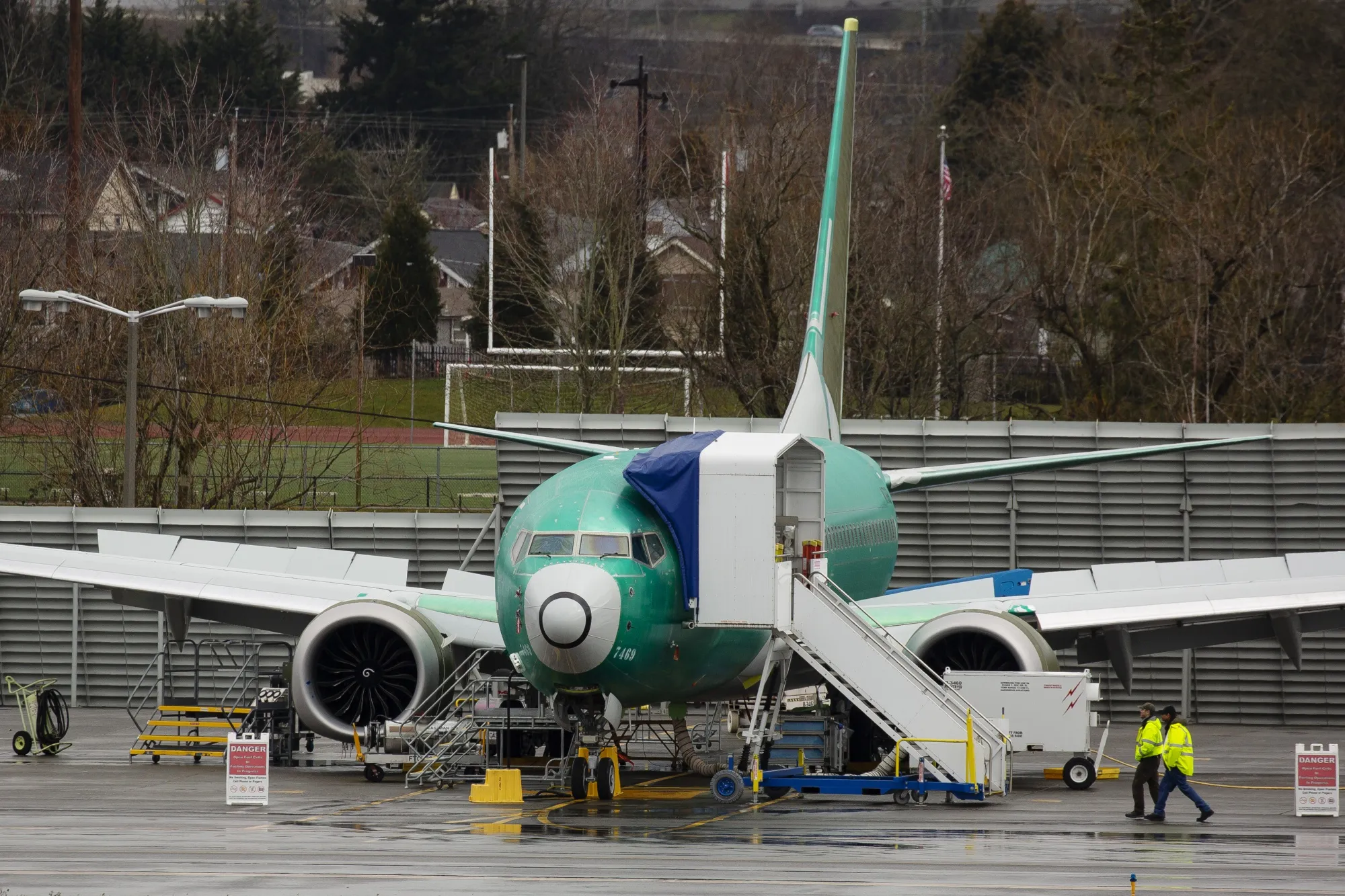 A 737 Max 8 jet at Boeing’s Renton facility.