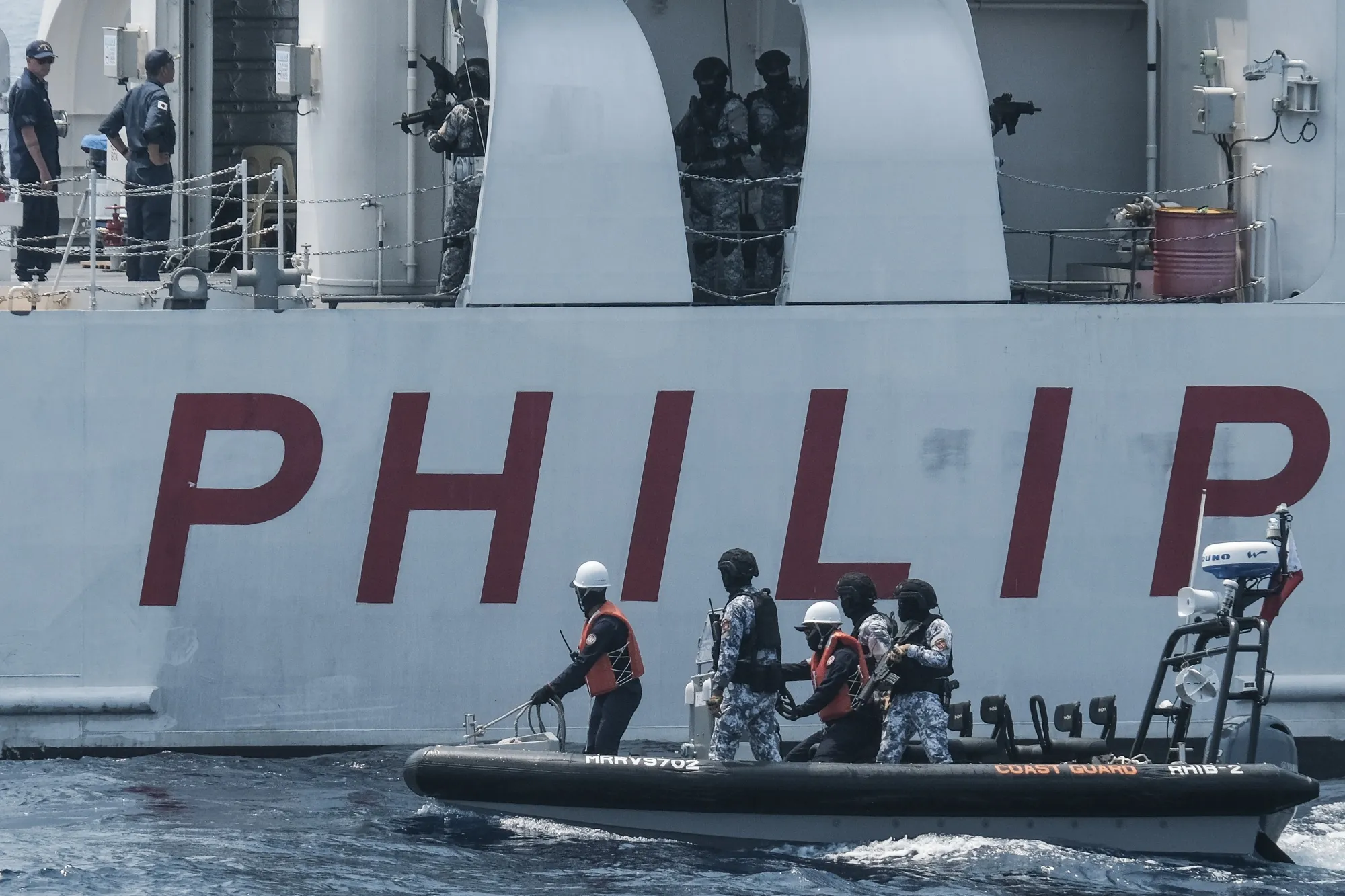 Members of the Philippine Coast Guard during a joint maritime exercise off the coast of Mariveles, Bataan, the Philippines.