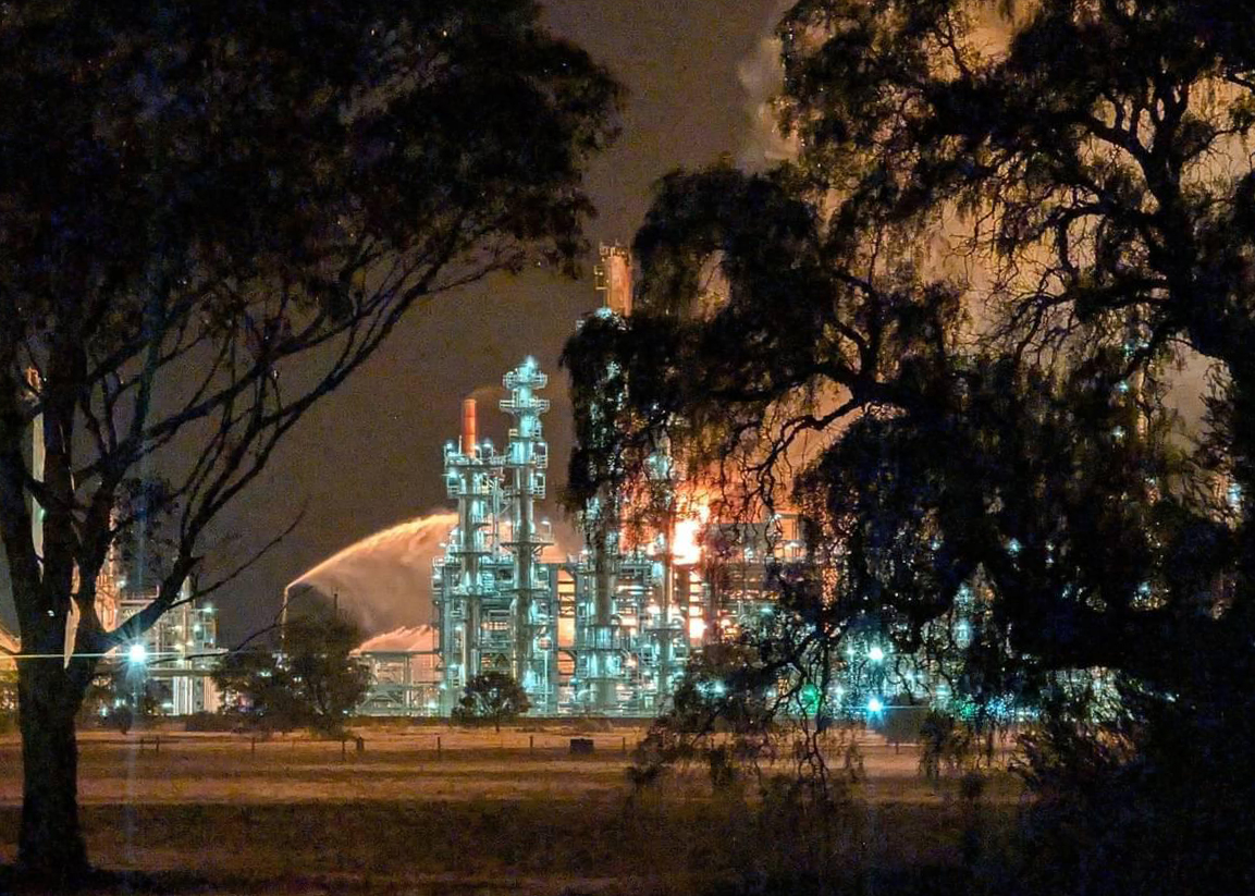 Smoke rises at Viva Energy’s Geelong refinery in southeastern Australia. Source: Benny Young