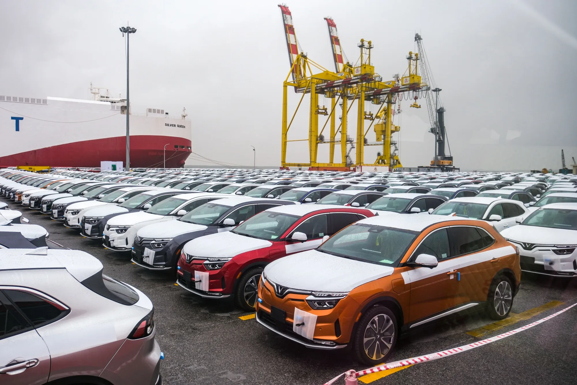 VinFast LLC's VF8 electric vehicles bound for shipment at a port in Haiphong, Vietnam.
