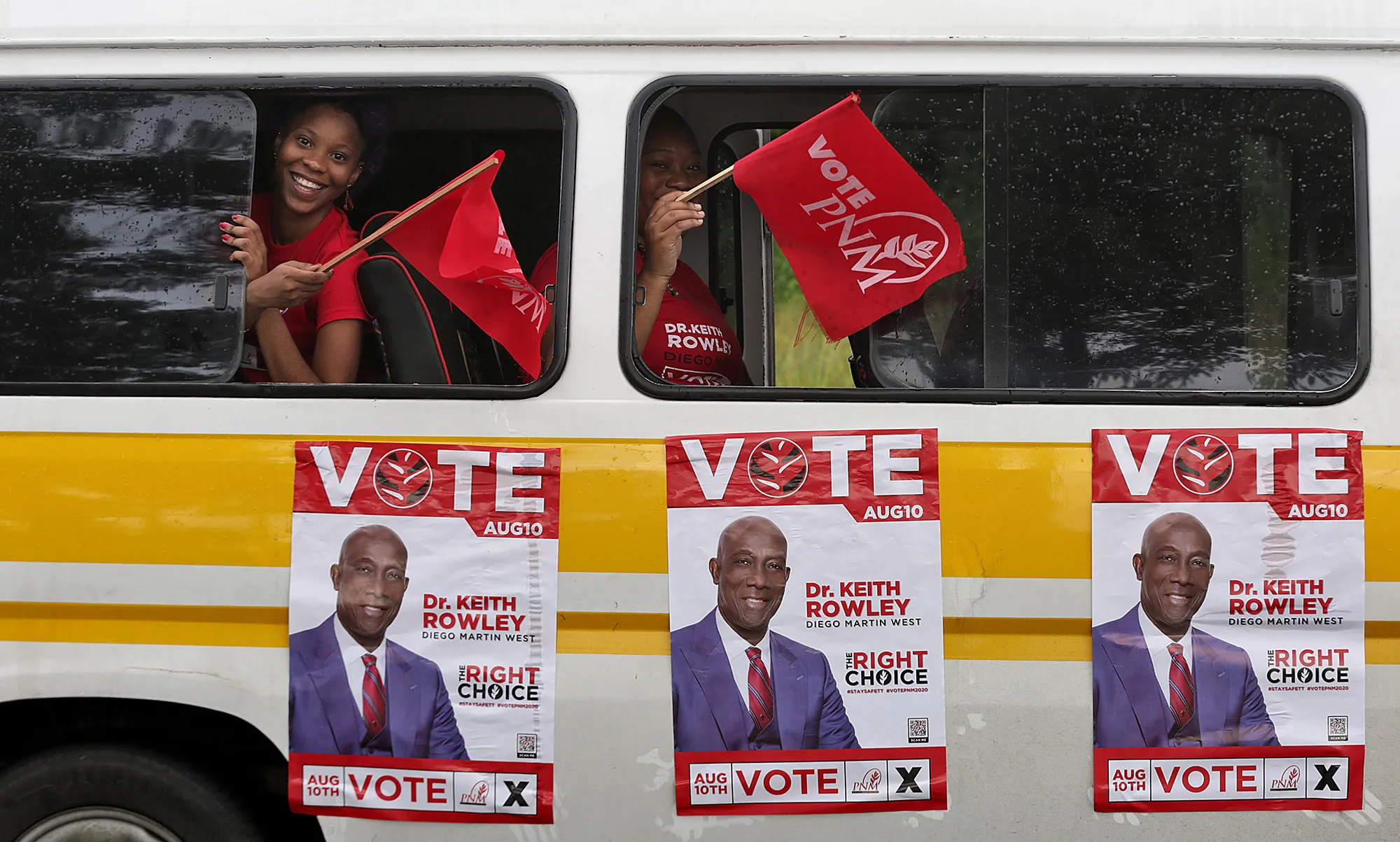 Supporters of Trinidad and Tobago's Prime Minister Keith Rowley.