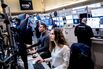 Traders On The Floor Of The NYSE As US Stocks Fall With Trade War Worries Overshadowing Slower Inflation
