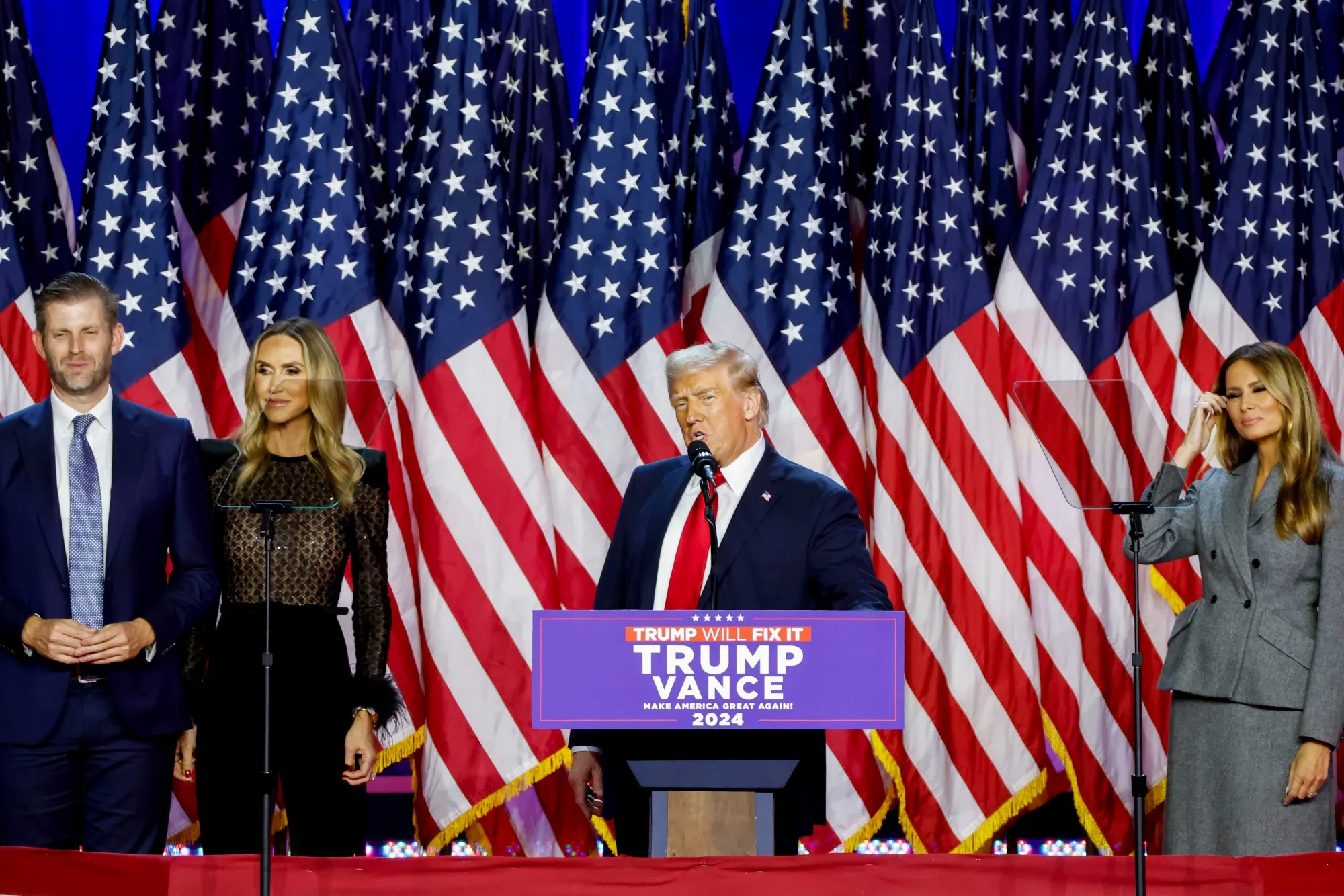 Donald Trump during an election night event at the Palm Beach Convention Center in West Palm Beach, Florida, on Nov. 6.