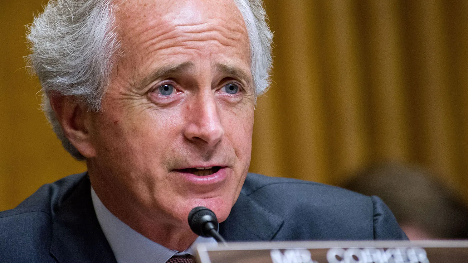 US Senator Bob Corker, R-Tennessee, poses questions to witnesses June 5, 2014 during hearings held by the US Senate Foreign Relations Committee On Capitol Hill in Washington, DC
