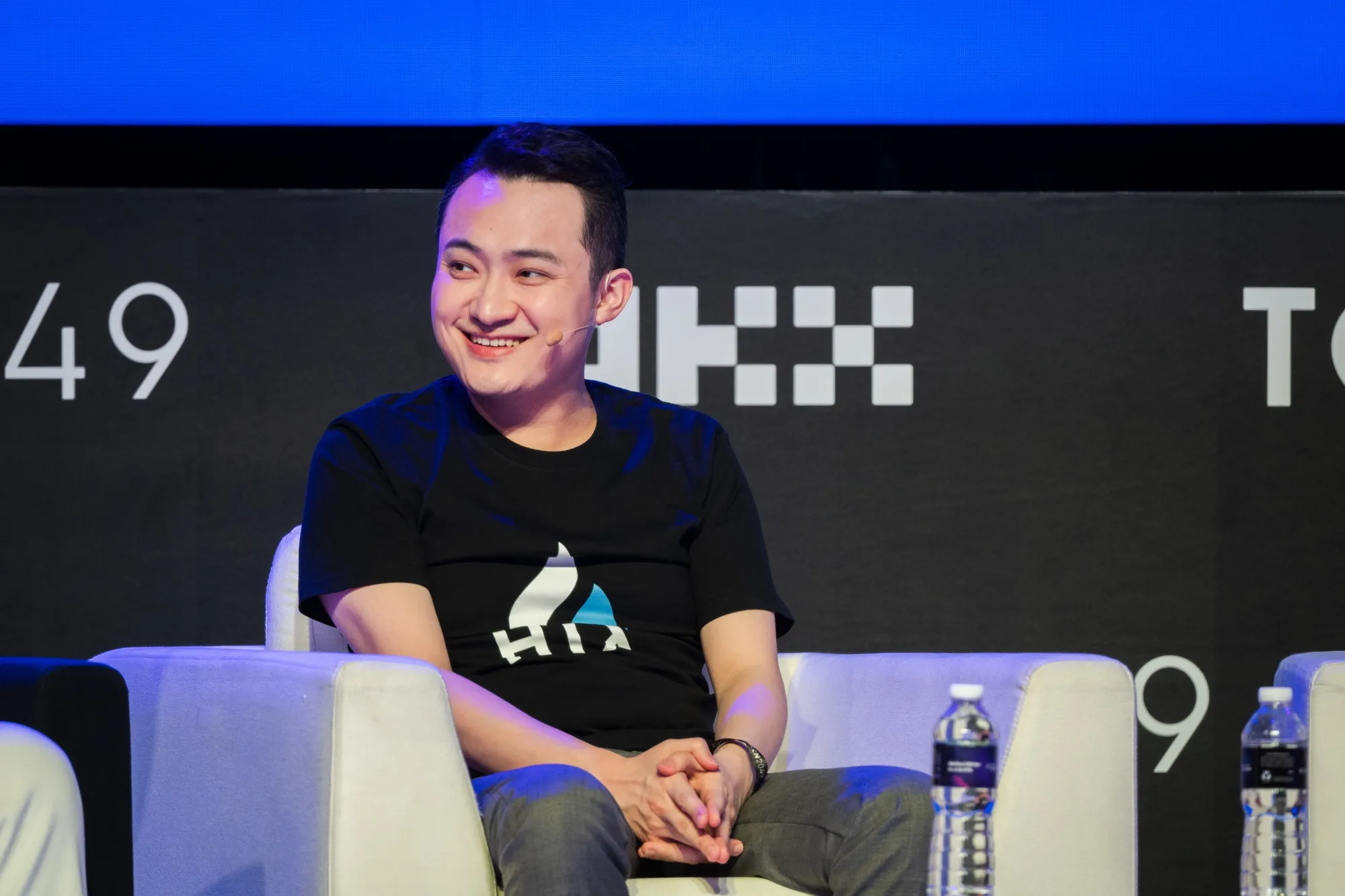 Justin Sun, founder of Tron and ‘adviser’ to Huobi, sports an HTX t-shirt in Singapore to tout the crypto exchange’s rebrand.&nbsp;