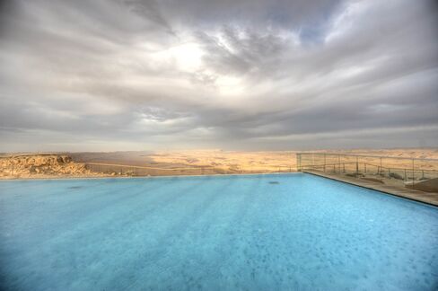 The hotel's infinity pool, with epic Negev Desert views.