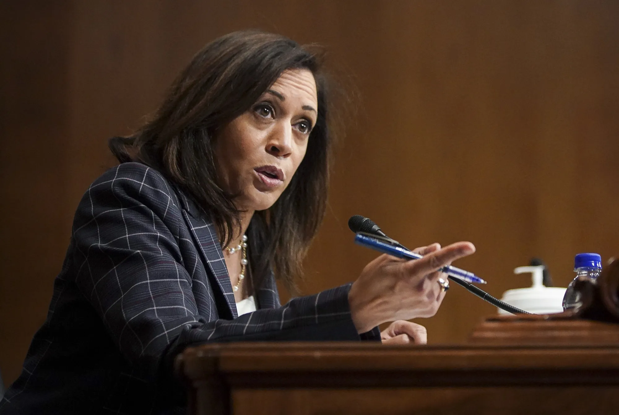 Senator Kamala Harris speaks during a Senate Homeland Security and Governmental Affairs Committee hearing in Washington on June 25, 2020.&nbsp;