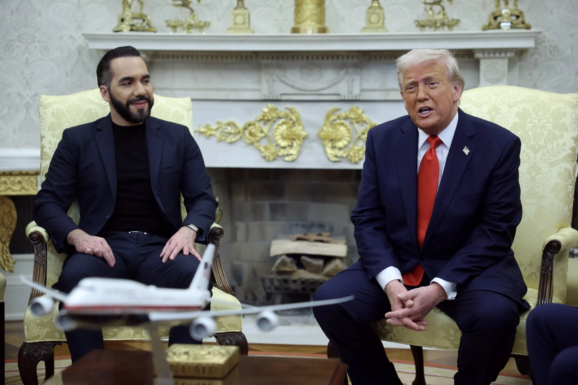 Nayib Bukele and Donald Trump meet&nbsp;at the White House&nbsp;in Washington, DC, on&nbsp;April 14.