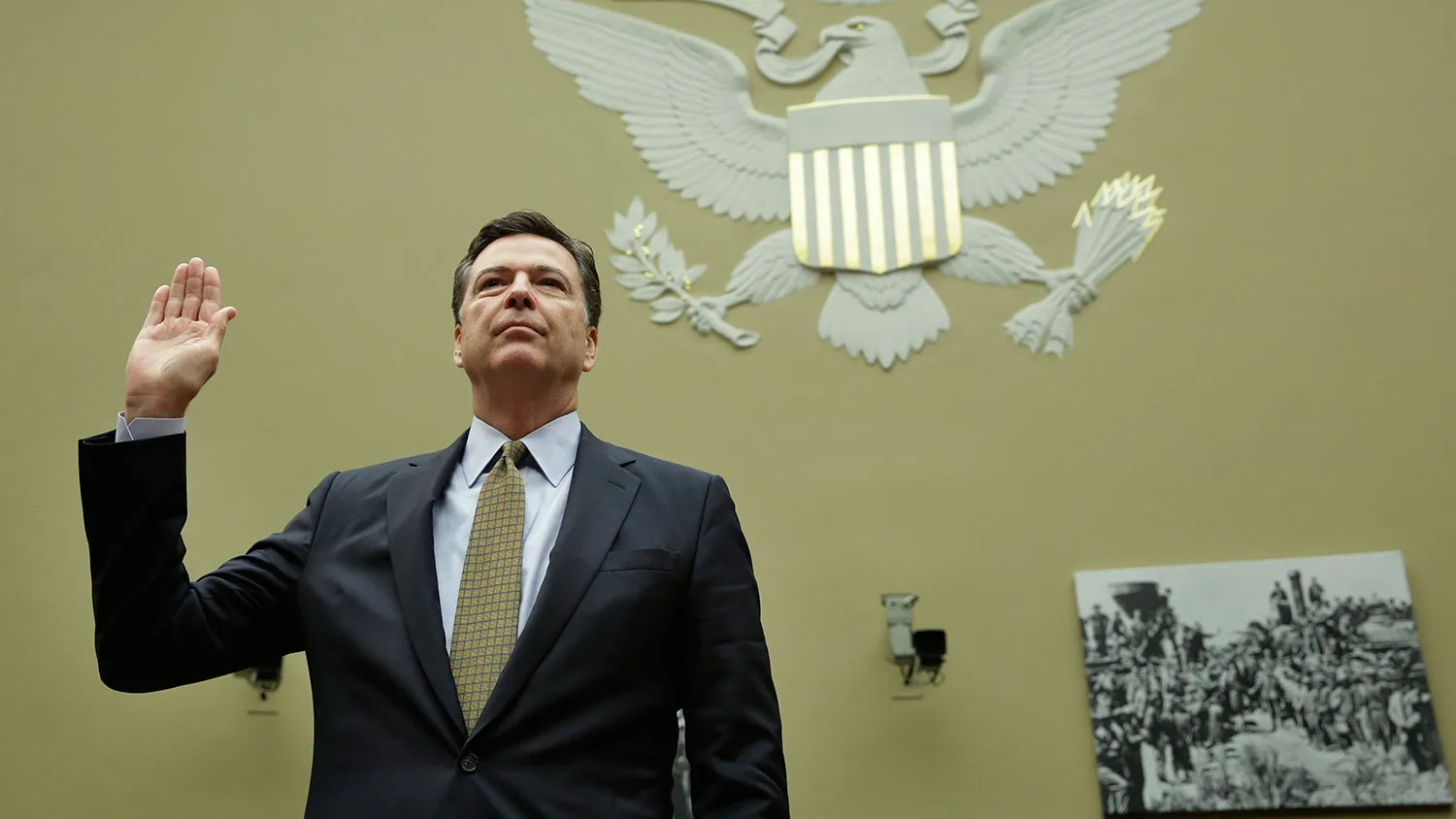 FBI Director James Comey is sworn in before a House Oversight and Government Reform Committee hearing on Capitol Hill in Washington on July 7, 2016.
