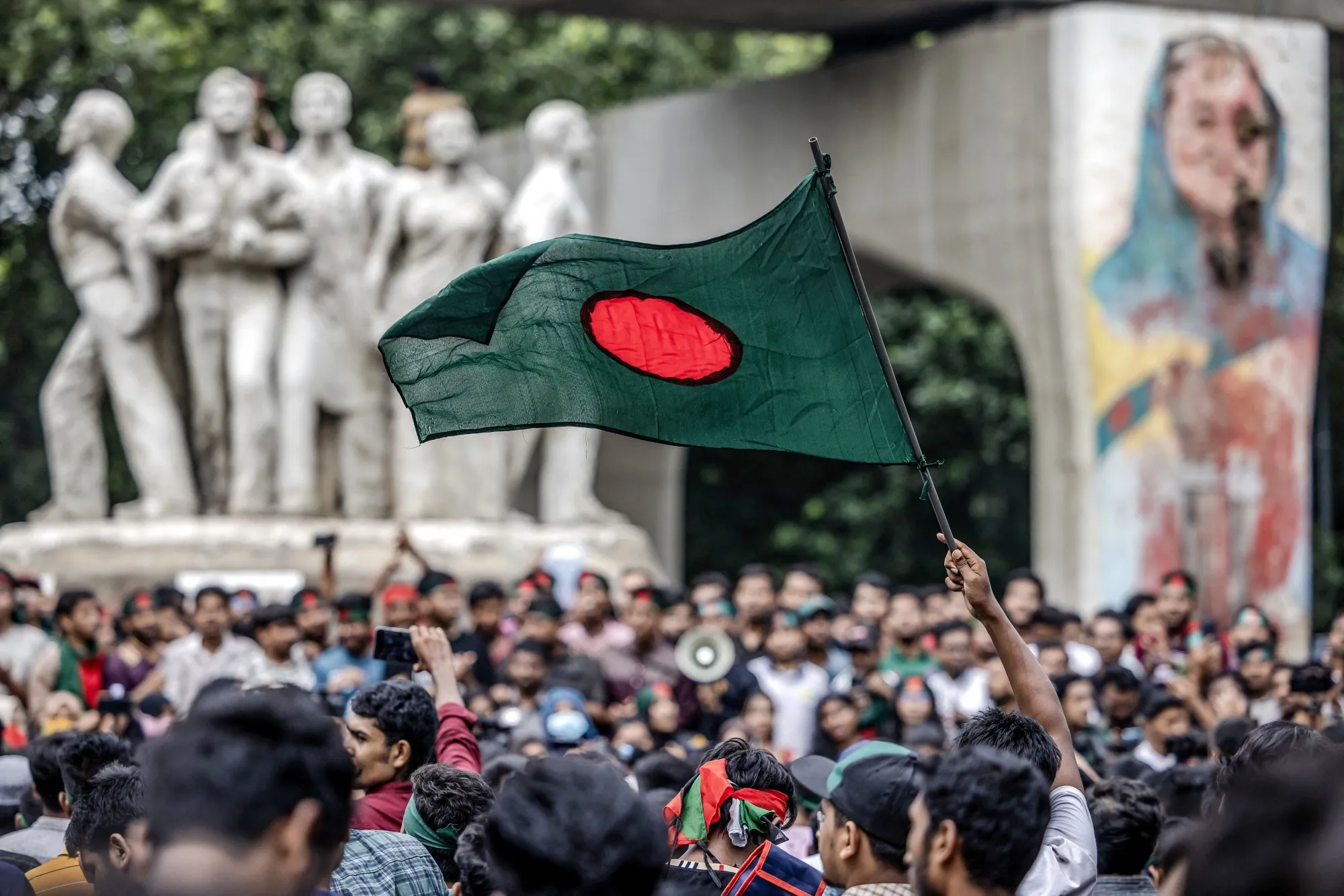 A protest against the country's ousted Prime Minister Sheikh Hasina, near Dhaka University in August.