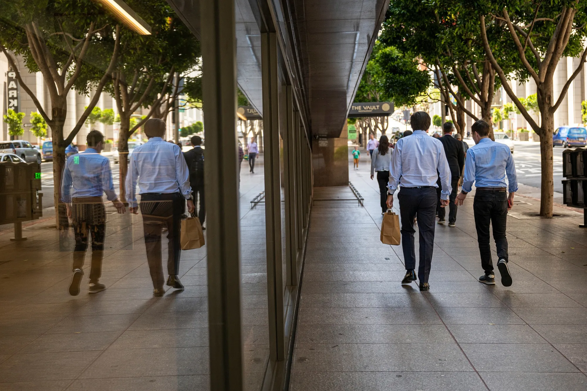 Pedestrians in the financial district of San Francisco.