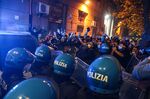 Protesters poured into the streets of Naples where some police vehicles were targeted by demonstrators.