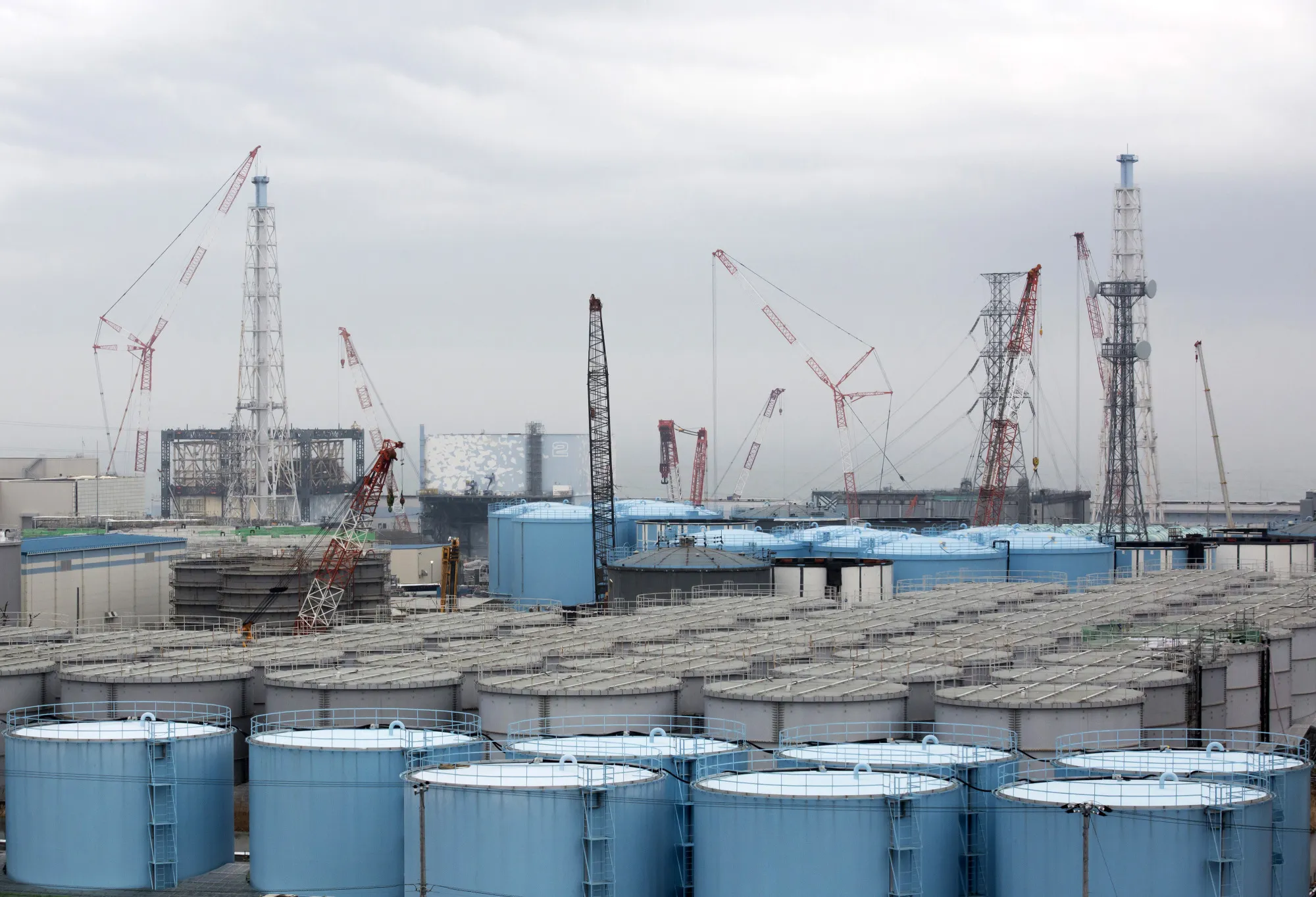 Storage tanks of contaminated water at Fukushima Dai-ichi nuclear power plant in Fukushima in 2017.