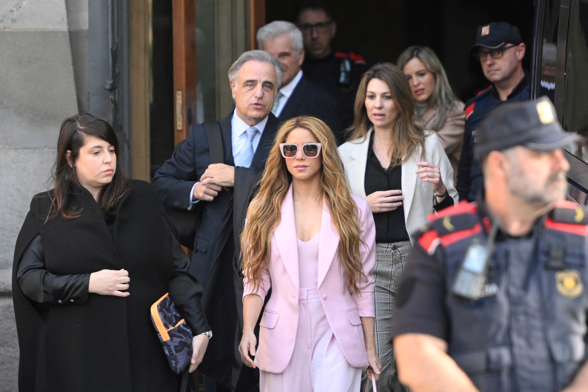 Shakira, center, leaves the High Court of Justice of Catalonia after attending her trial on tax fraud, in Barcelona on Nov. 20, 2023. Photographer: Josep Lago/AFP/Getty Images