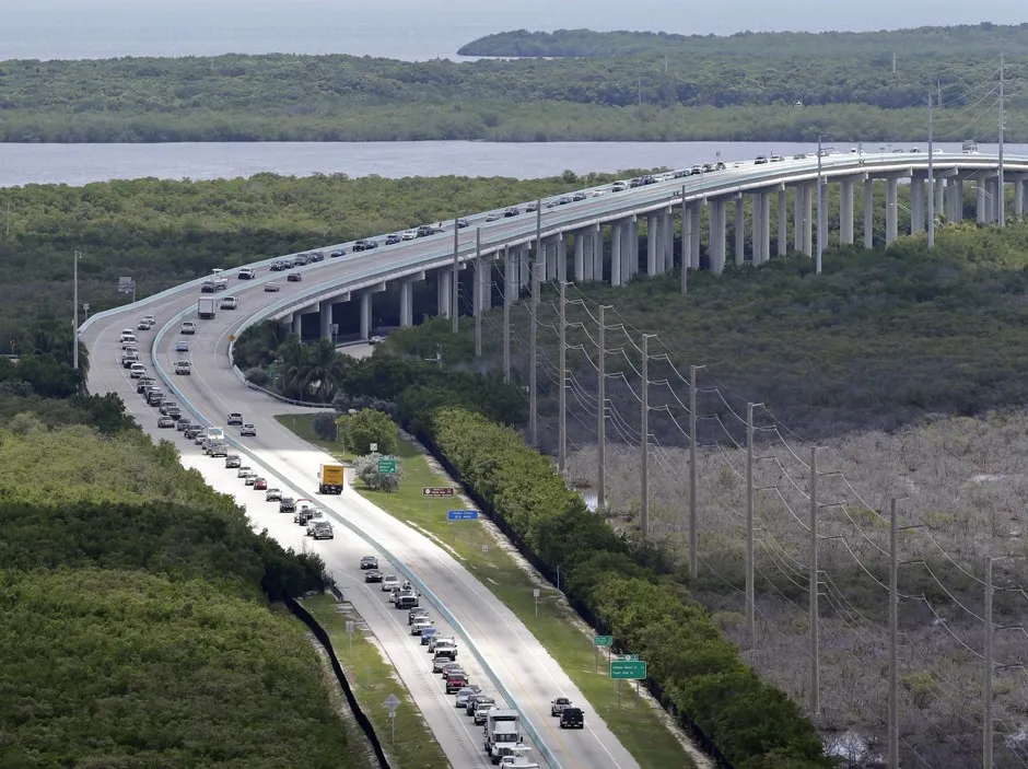Motorists head north on US 1, Wednesday, September, 6, 2017, in Key Largo, Florida, in anticipation of Hurricane Irma