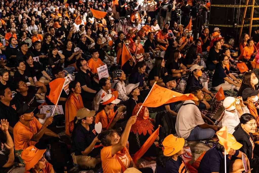Supporters at the Move Forward Party headquarters in Bangkok.