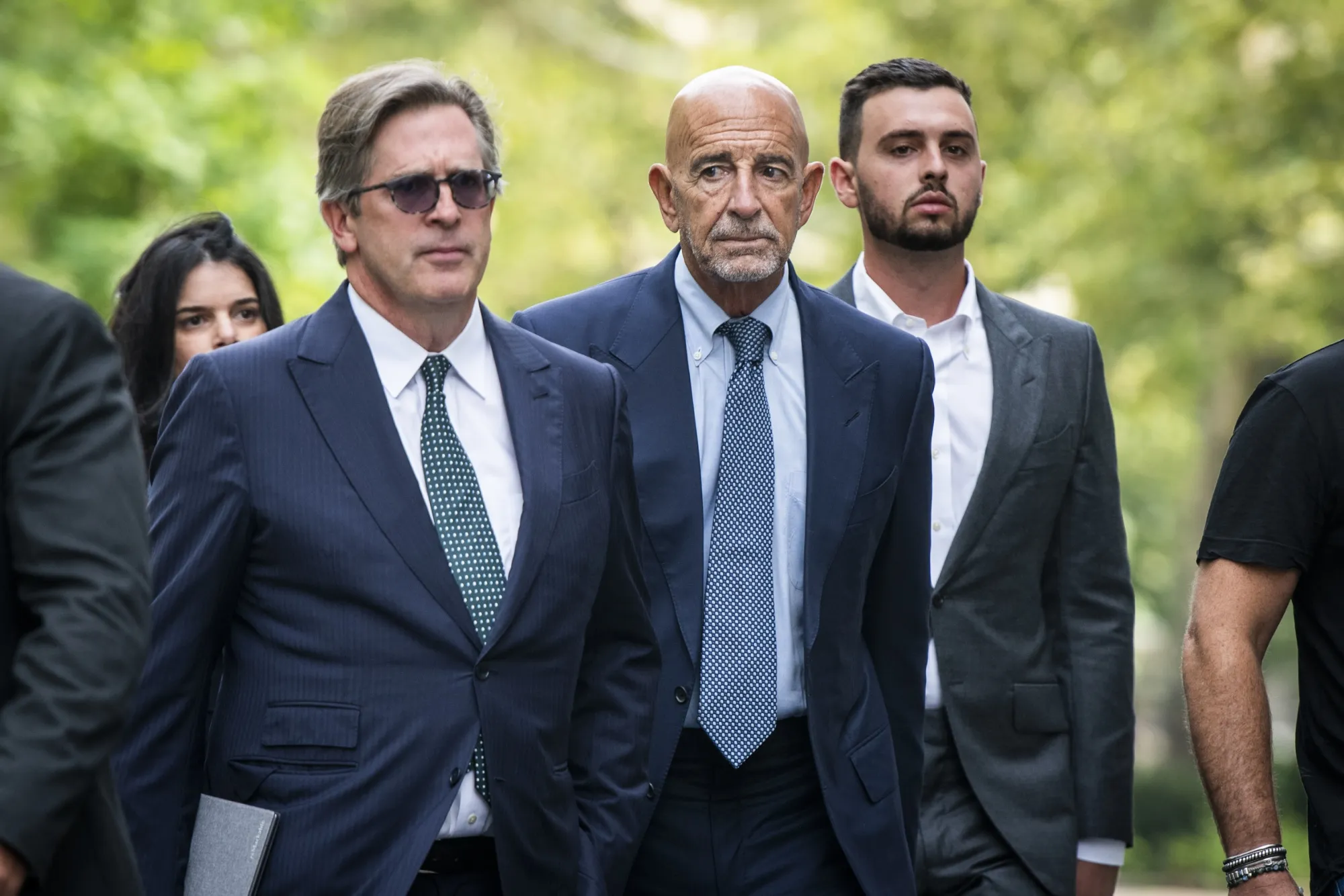 Tom Barrack,&nbsp;center, arrives at court in New York on&nbsp;July 26, 2021.&nbsp;