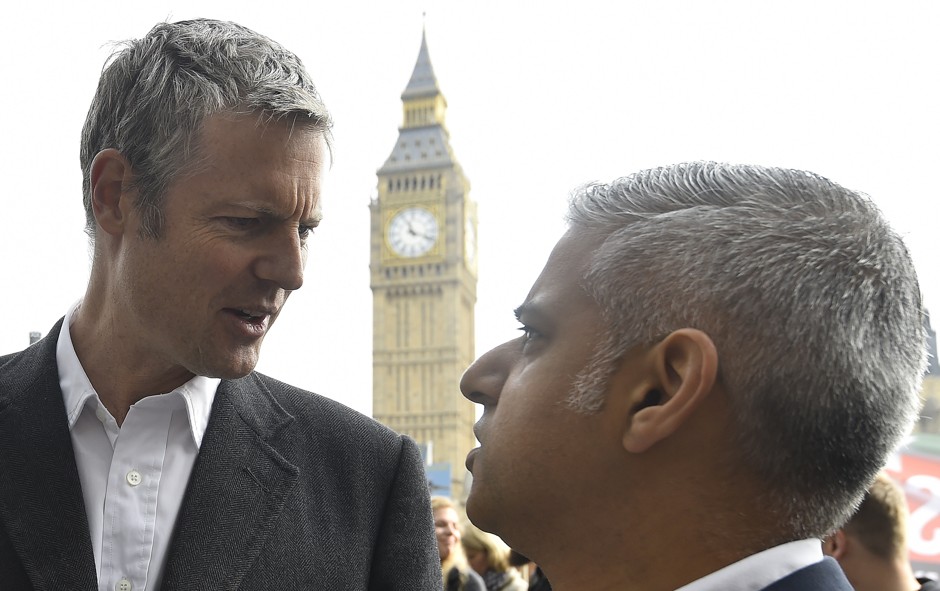 London Mayoral candidates Zac Goldsmith and Sadiq Khan outside the U.K. parliament.