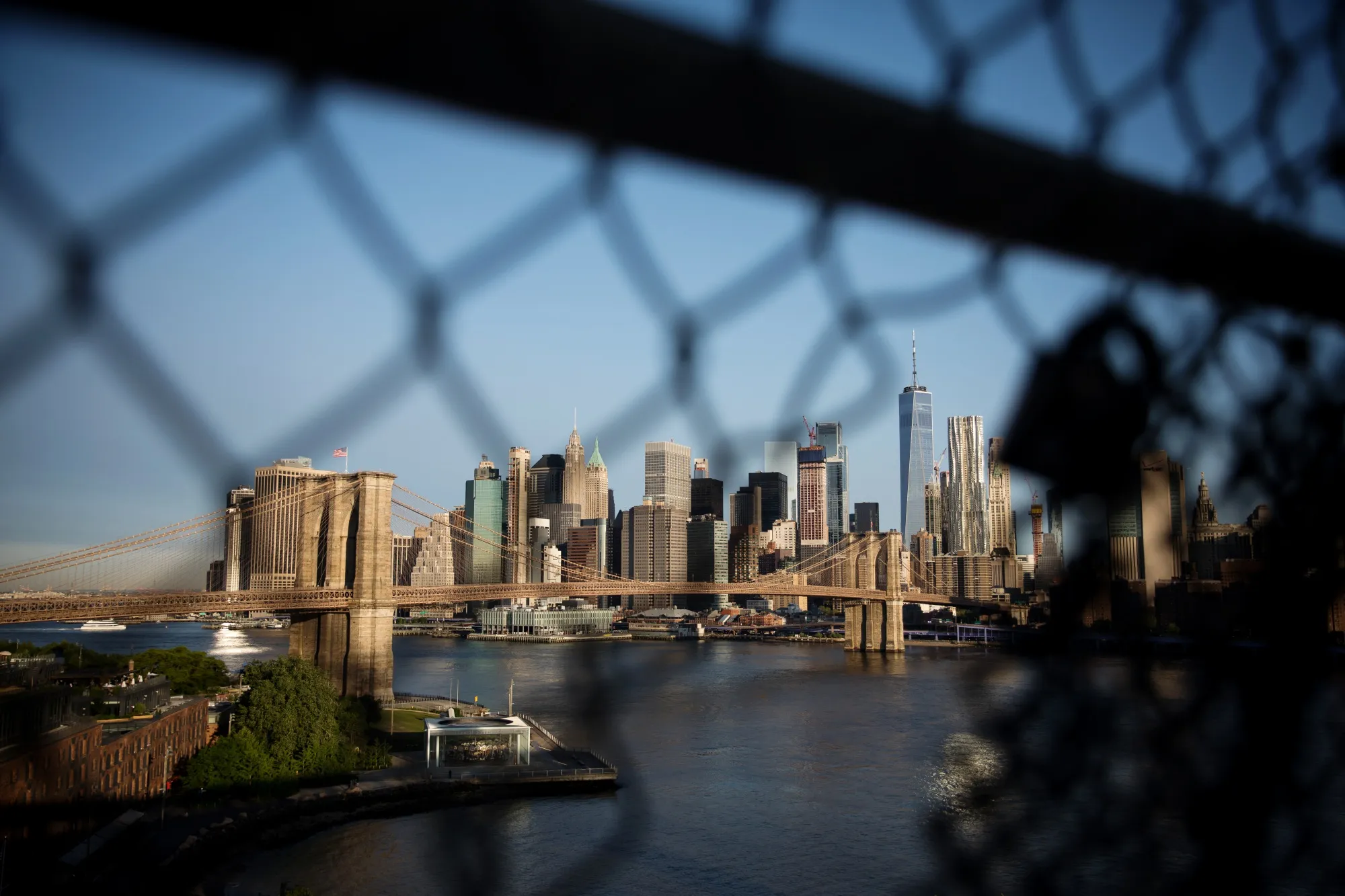 Buildings stand in lower Manhattan in New York.