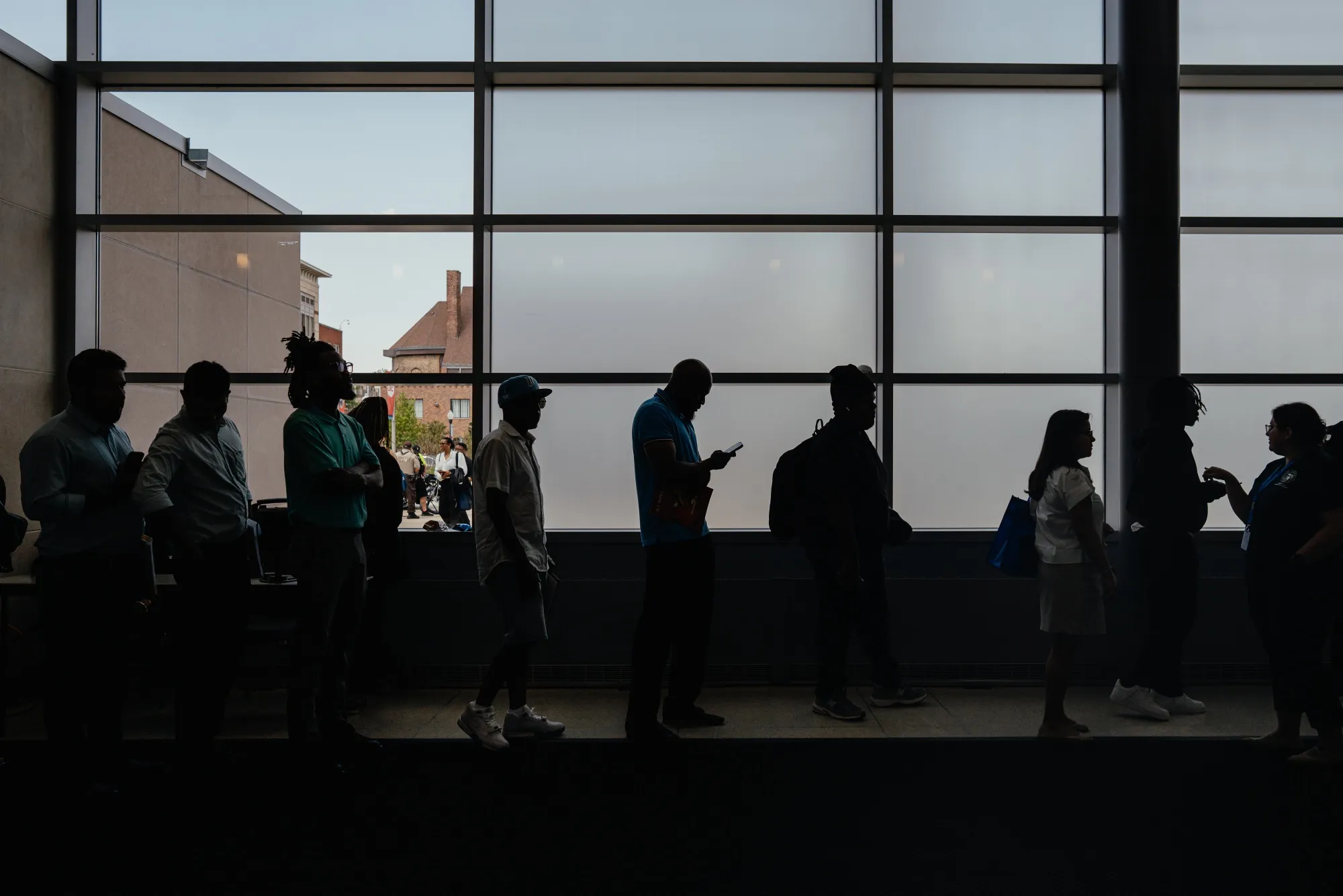 Job seekers at a job fair in Chicago.