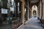 Hookah pipes stand outside an empty store for rent at the Solidere shopping district in Beirut. 