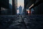 A street stands deserted in view of Tower Bridge in London on April 9.