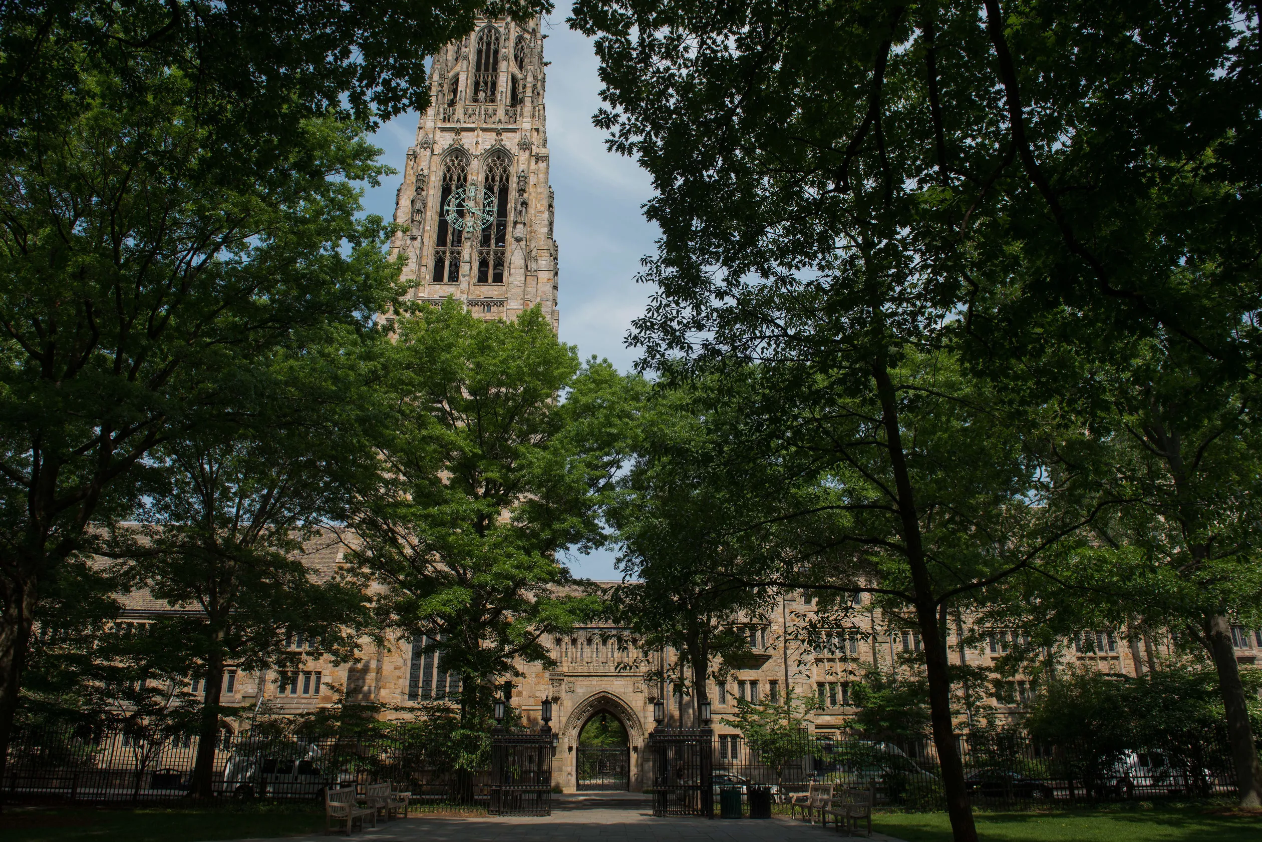 Harkness Tower stands on the Yale University campus in New Haven, Connecticut.