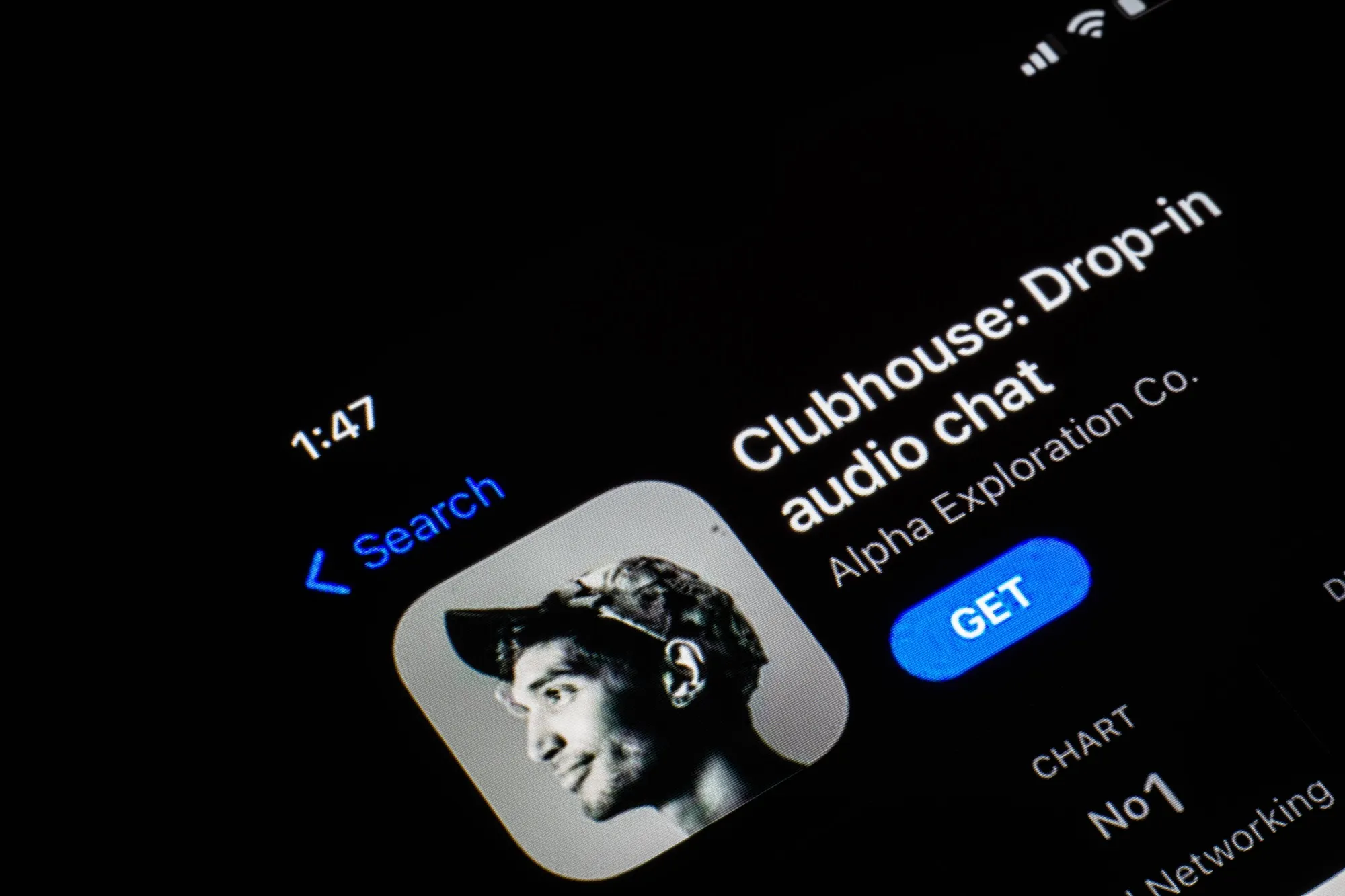 In this photo illustration, the Clubhouse app seen displayed