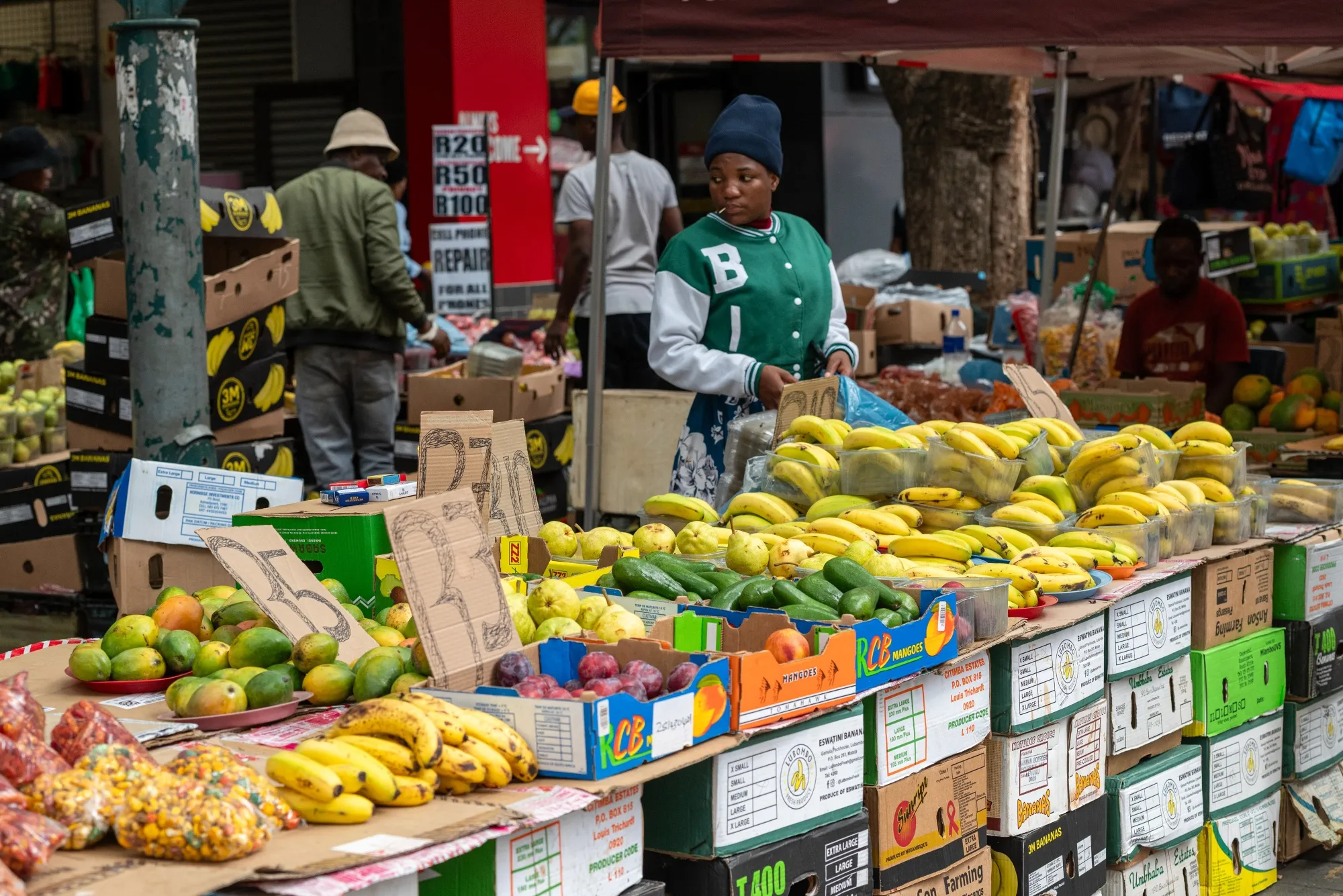 A street vendor sells fresh fruit at the central business district in Pretoria, South Africa.