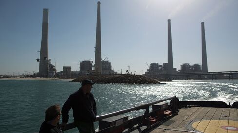 A power station on the shore of the Mediterranean Sea near the Israeli city of Hadera.