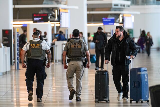 ICE agents at New York’s LaGuardia Airport on March 28, 2026. Thousands of agents were deployed to airports after TSA employees refused to work without pay due to a partial government shutdown. 
