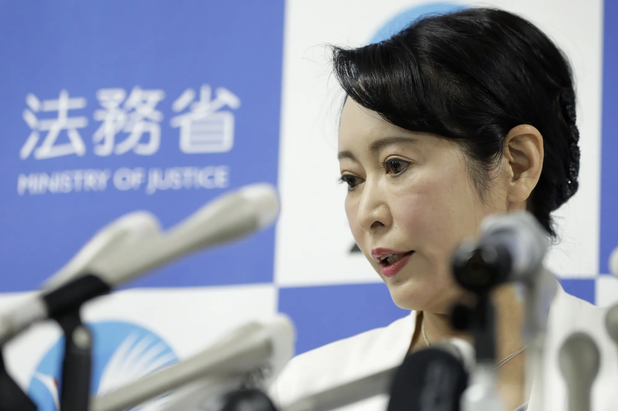 Masako Mori speaks during a news conference in Tokyo on Jan. 6, 2020.&nbsp;