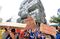 A protest outside Petrobras headquarters in Rio de Janeiro