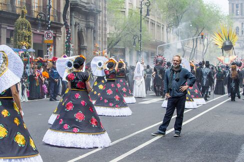 Director Sam Mendes at the opening Day of the Dead scene in Mexico. Mendes also directed 'Skyfall'.